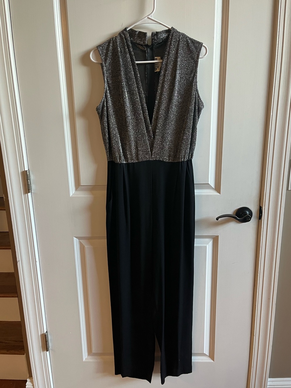 Vintage Black Women’s Jumpsuit and Jacket with Metallic Trim, Size 10P